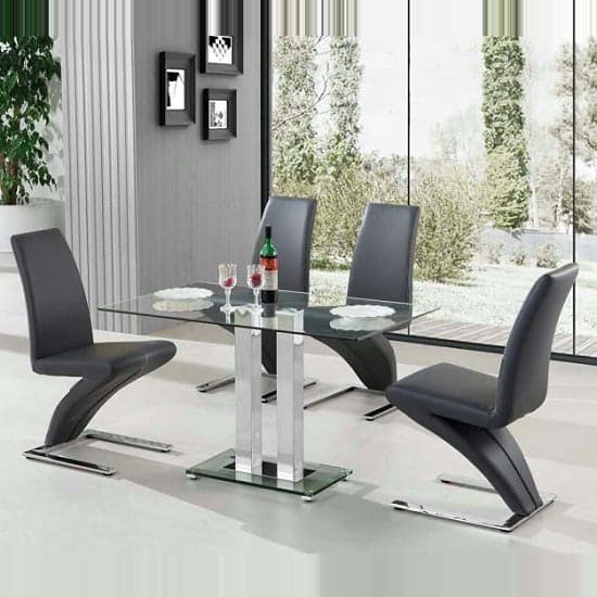 Joliet Small Clear Glass Dining Table With 4 Destin Z Grey Chairs