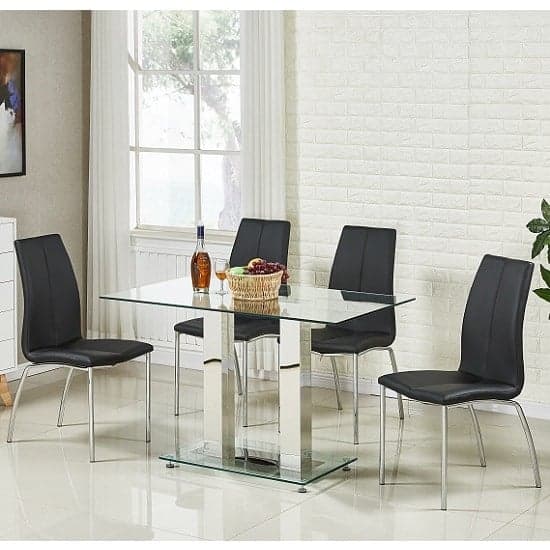 Joliet Small Clear Glass Dining Table With 4 Opelika Black Chairs