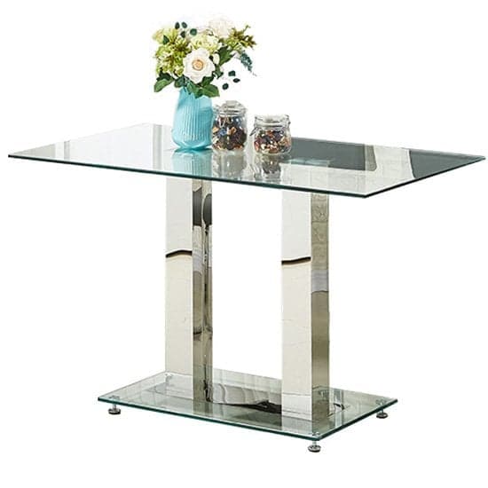 Joliet Small Clear Glass Dining Table With 4 Opelika Teal Chairs