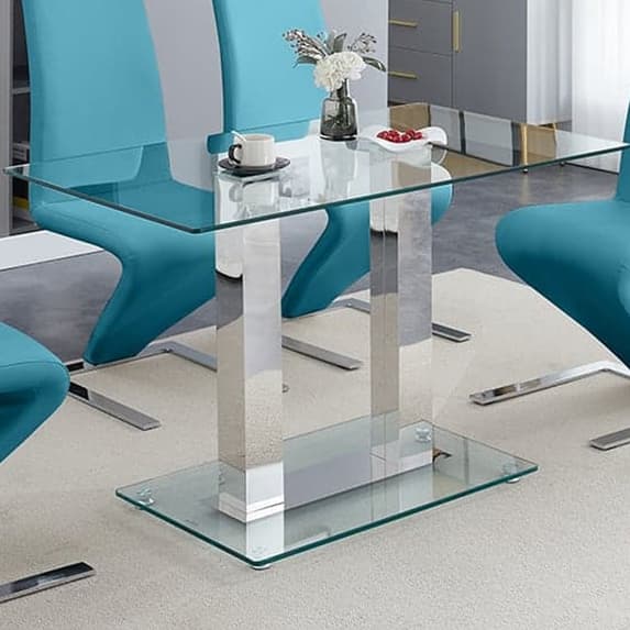 Joliet Small Clear Glass Dining Table With 4 Petersburg Teal Chairs