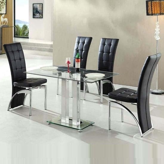 Joliet Small Clear Glass Dining Table With 4 Riverton Black Chairs