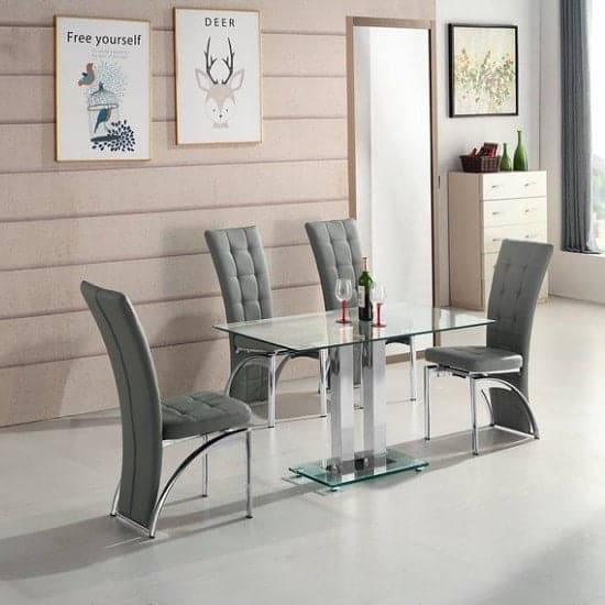 Joliet Small Clear Glass Dining Table With 4 Riverton Grey Chairs