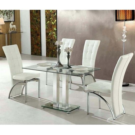 Joliet Small Clear Glass Dining Table With 4 Riverton White Chairs