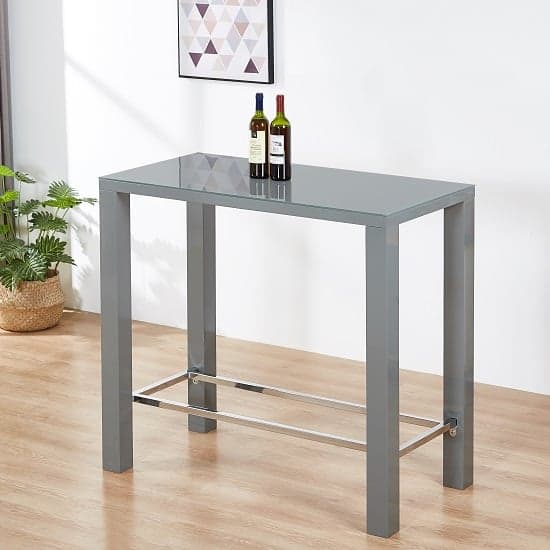 Joplin High Gloss Bar Table Rectangular Glass Top In Grey
