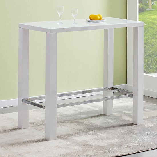 Joplin High Gloss Bar Table Rectangular Glass Top In White