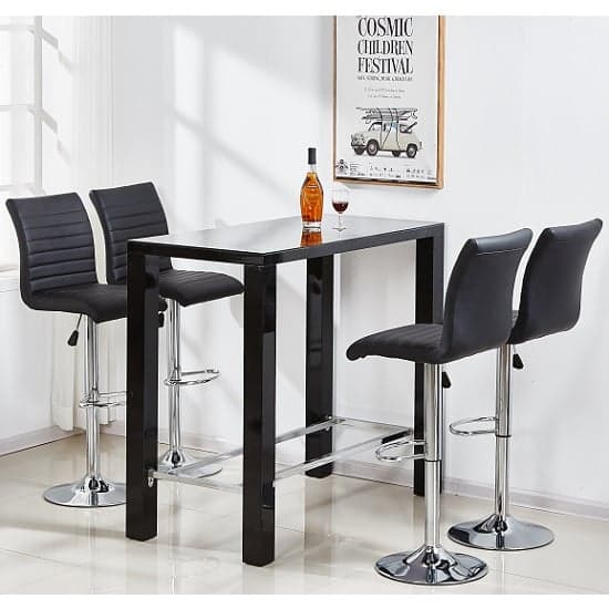 Joplin Rectangular Glass Black Bar Table 4 Rifle Black Stools