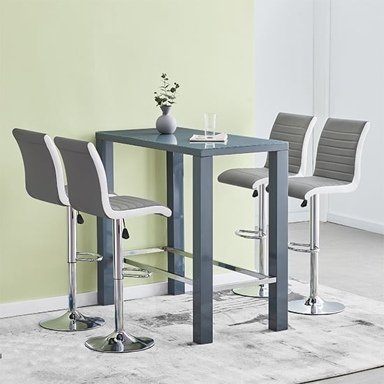 Joplin Rectangular Glass Grey Bar Table 4 Riga Grey White Stools
