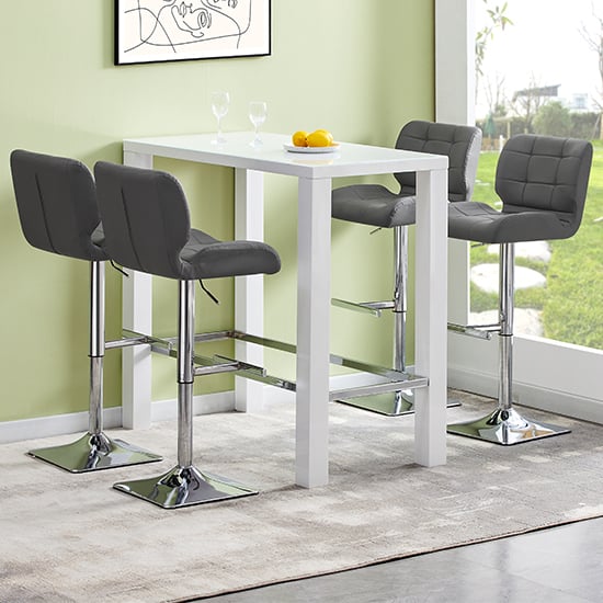 Joplin Rectangular Glass White Bar Table 4 Canyon Grey Stools