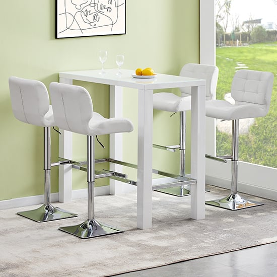 Joplin Rectangular Glass White Bar Table 4 Canyon White Stools