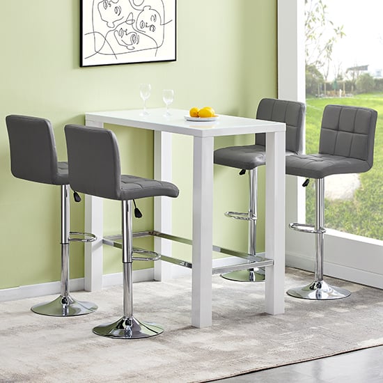 Joplin Rectangular Glass White Bar Table 4 Concord Grey Stools