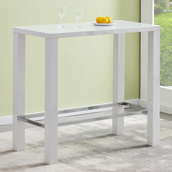 Joplin Rectangular Glass White Bar Table 4 Cortez Teal Stools