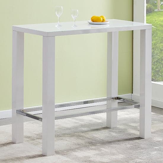 Joplin Rectangular Glass White Bar Table 4 Rifle Black Stools