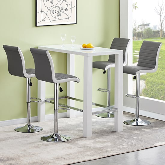 Joplin Rectangular Glass White Bar Table 4 Riga Grey White Stools