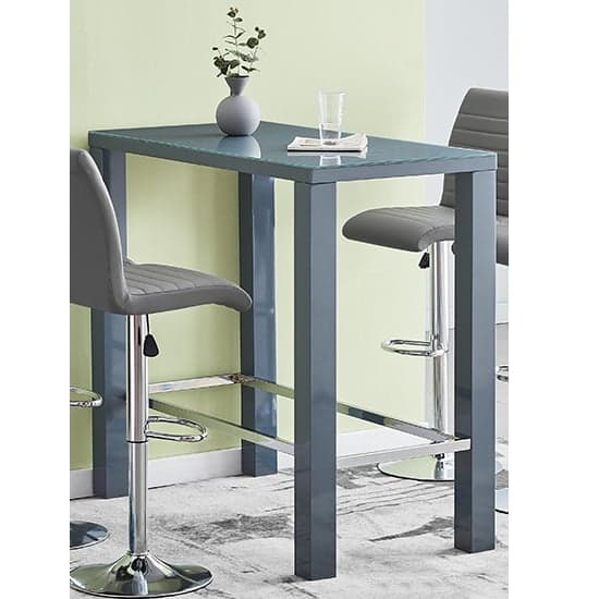 Joplin Rectanuglar Glass Grey Bar Table With 4 Rifle Grey Stools