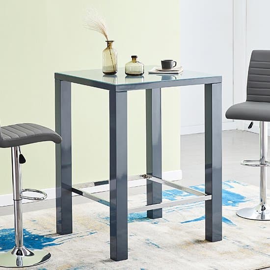 Joplin Square Glass Grey Gloss Bar Table 2 Canyon Black Stools