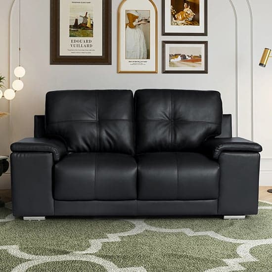 Kansas Faux Leather 2 Seater Sofa In Black