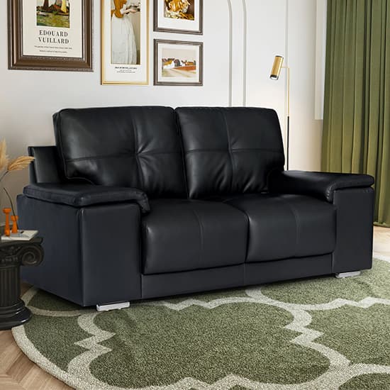 Kansas Faux Leather 2 Seater Sofa In Black