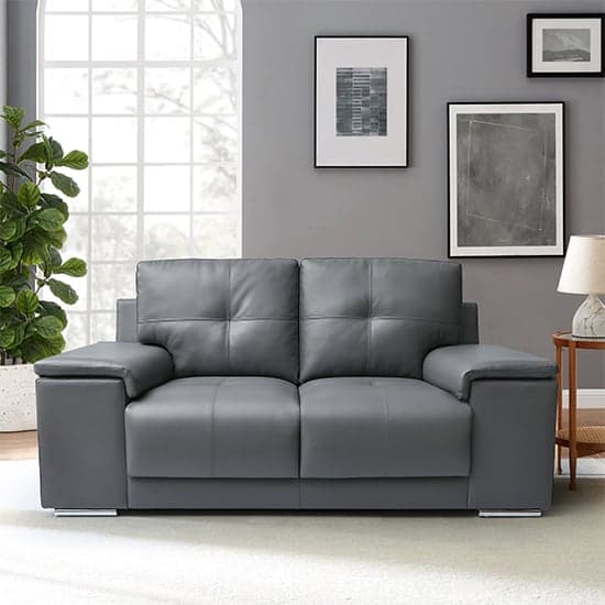 Kansas Faux Leather 2 Seater Sofa In Dark Grey