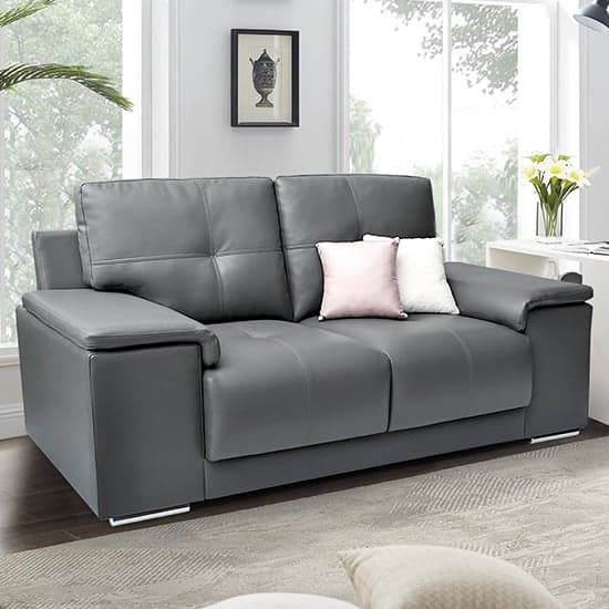 Kansas Faux Leather 2 Seater Sofa In Dark Grey