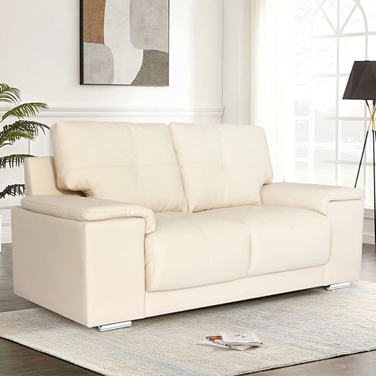 Kansas Faux Leather 2 Seater Sofa In Ivory