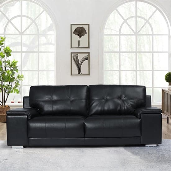 Kansas Faux Leather 3 Seater Sofa In Black