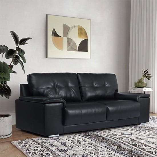 Kansas Faux Leather 3 Seater Sofa In Black