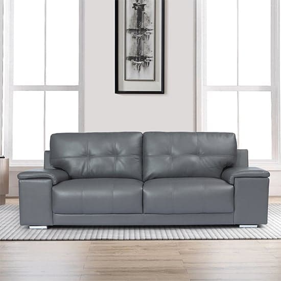 Kansas Faux Leather 3 Seater Sofa In Dark Grey