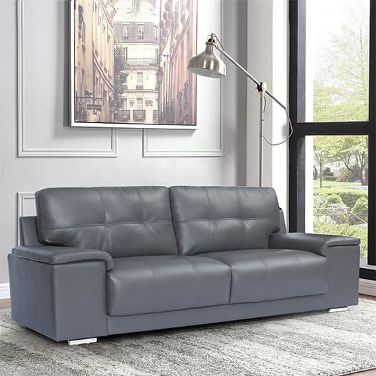 Kansas Faux Leather 3 Seater Sofa In Dark Grey