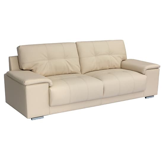 Kansas Faux Leather 3 Seater Sofa In Ivory