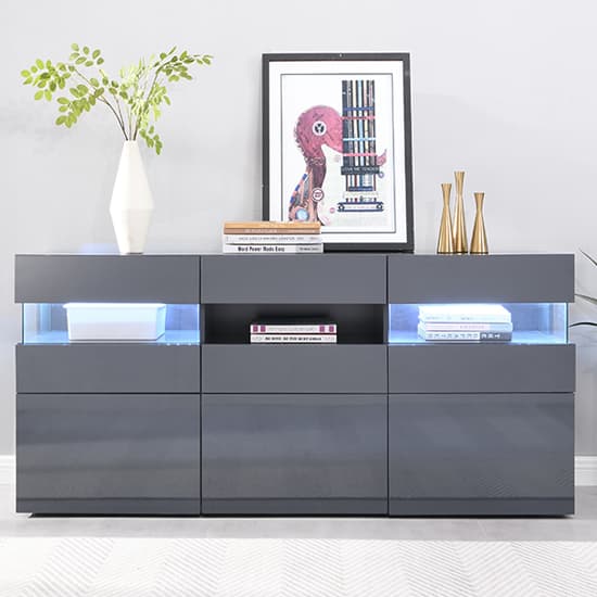 Kiefer High Gloss Sideboard In Grey With LED Lighting