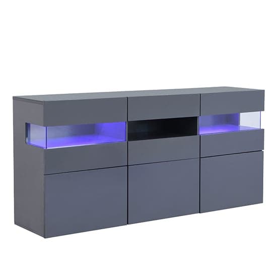 Kiefer High Gloss Sideboard In Grey With LED Lighting