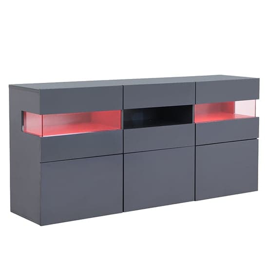 Kiefer High Gloss Sideboard In Grey With LED Lighting