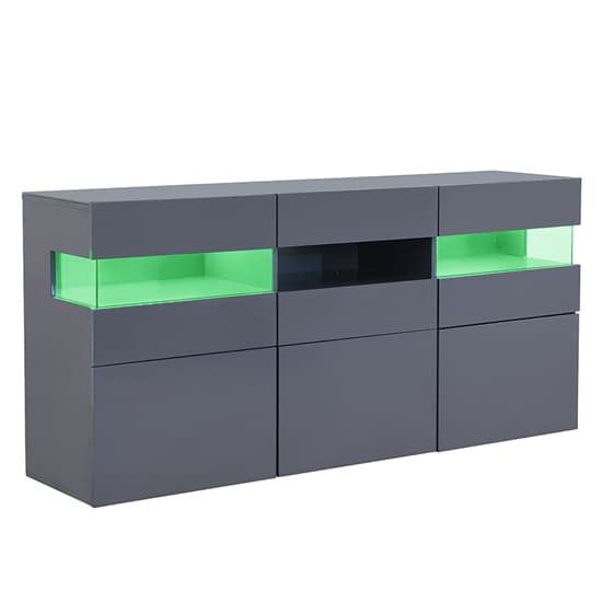 Kiefer High Gloss Sideboard In Grey With LED Lighting