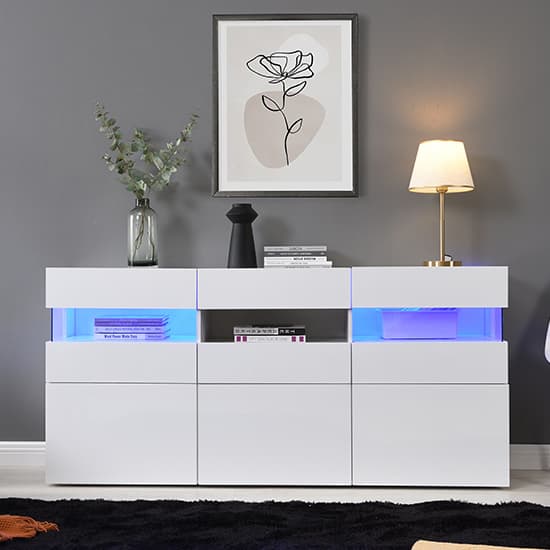 Kiefer High Gloss Sideboard In White With LED Lighting