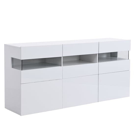 Kiefer High Gloss Sideboard In White With LED Lighting