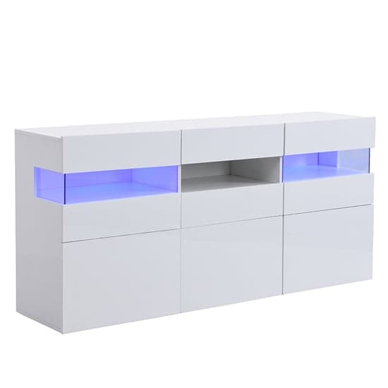 Kiefer High Gloss Sideboard In White With LED Lighting