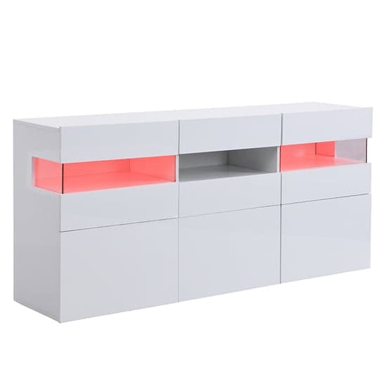 Kiefer High Gloss Sideboard In White With LED Lighting