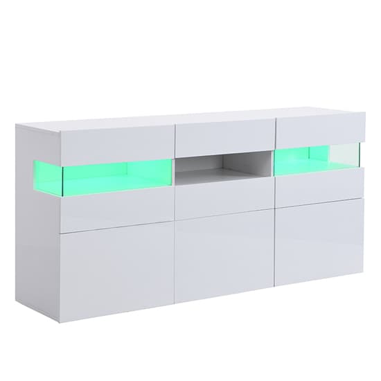 Kiefer High Gloss Sideboard In White With LED Lighting