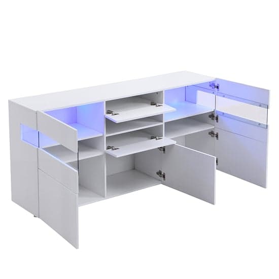 Kiefer High Gloss Sideboard In White With LED Lighting