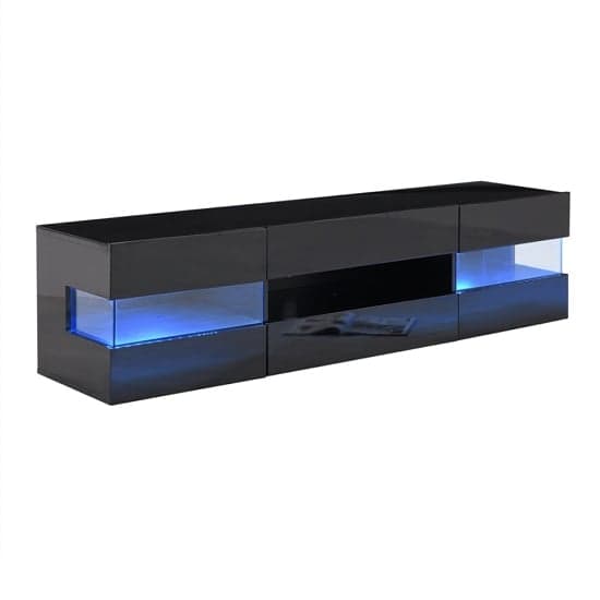 Kiefer High Gloss TV Stand In Black With LED Lighting