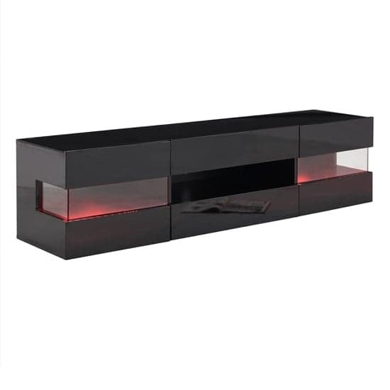 Kiefer High Gloss TV Stand In Black With LED Lighting