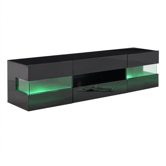 Kiefer High Gloss TV Stand In Black With LED Lighting