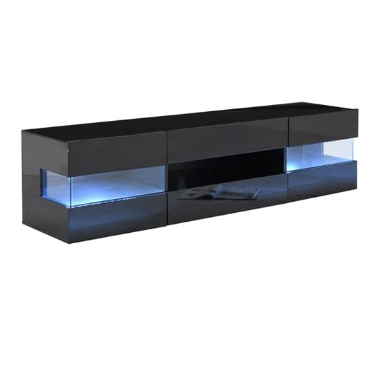 Kiefer High Gloss TV Stand In Black With LED Lighting