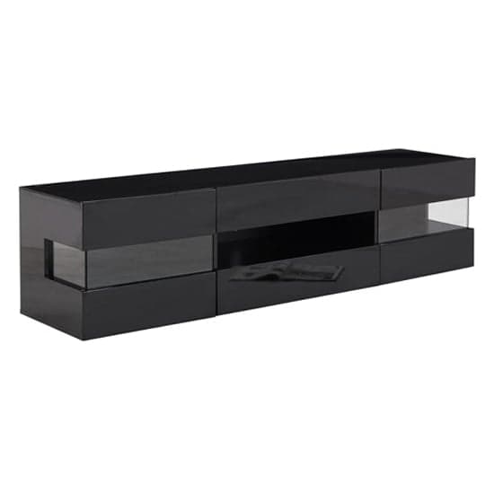 Kiefer High Gloss TV Stand In Black With LED Lighting