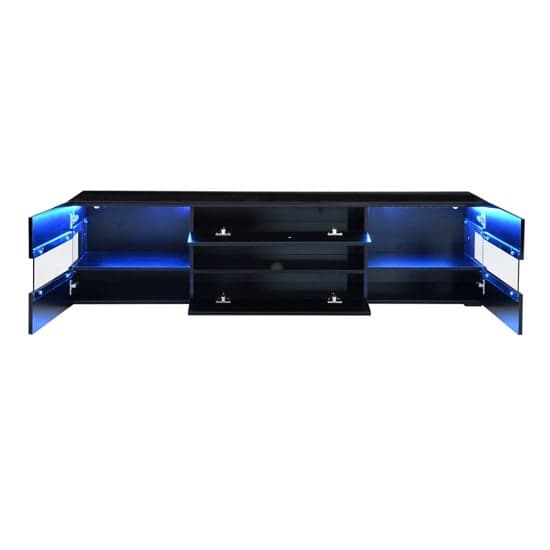 Kiefer High Gloss TV Stand In Black With LED Lighting