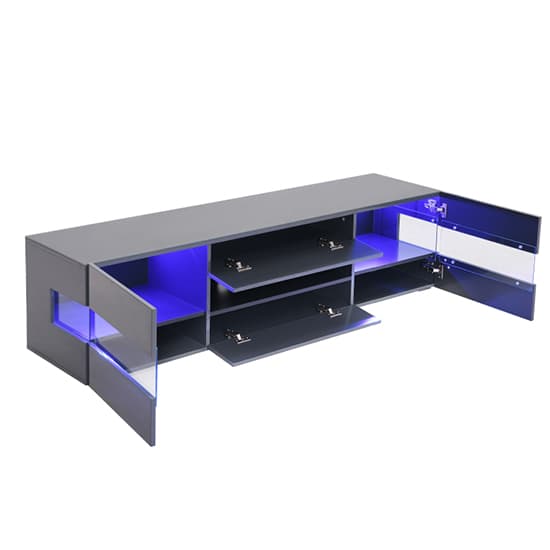 Kiefer High Gloss TV Stand In Grey With LED Lighting