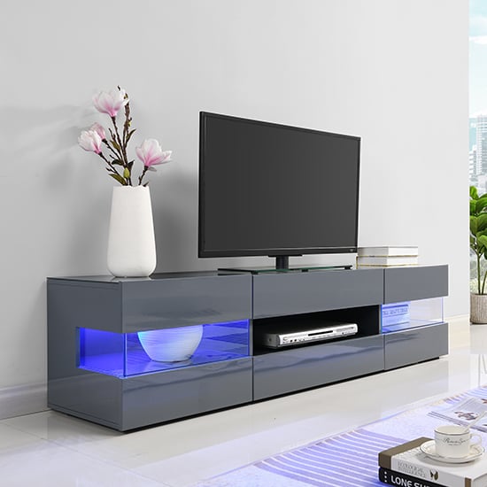 Kiefer High Gloss TV Stand In Grey With LED Lighting