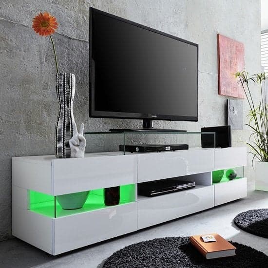 Kiefer High Gloss TV Stand In White With LED Lighting