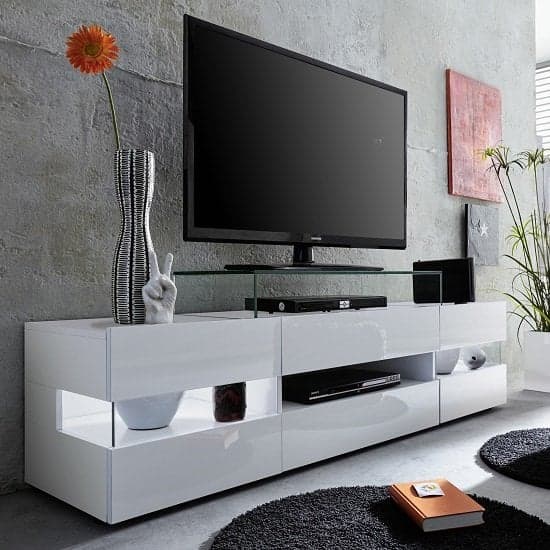 Kiefer High Gloss TV Stand In White With LED Lighting