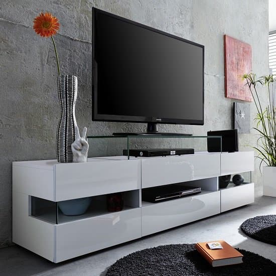 Kiefer High Gloss TV Stand In White With LED Lighting